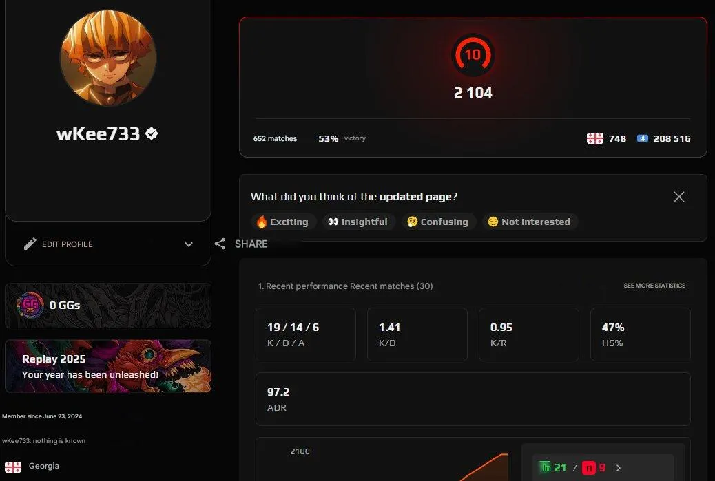 CS239 FACEIT 10 LVL 2129 ELO - 640 Matches - Verified - With Native Mail - 1000 FACEIT Points 